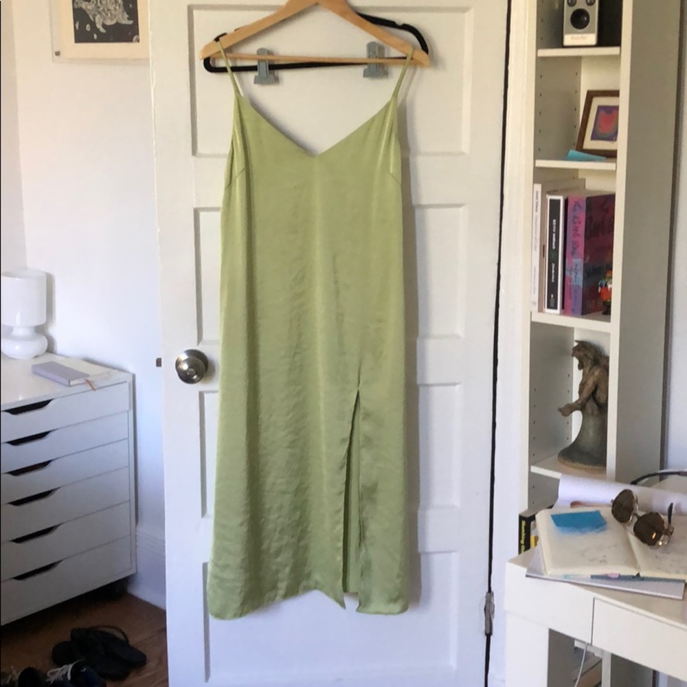ARITZIA Wilfred Lime Green Only Maxi Slit Dress